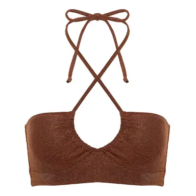 Trendyol Brown Strapless Glitter Bikini Top