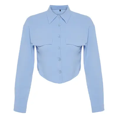 Trendyol Blue Pocket Detailed Crop Aerobin Regular Fit Woven Shirt