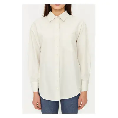 Trendyol Dark Beige Single Pocket Boyfriend Woven Cotton Shirt