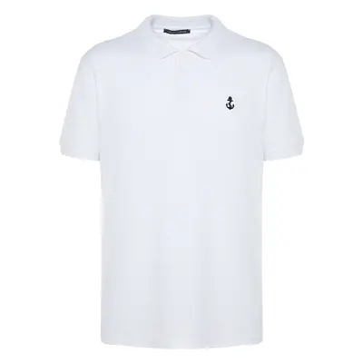 Trendyol White Regular Short Sleeve Textured 100% Cotton Polo Neck T-shirt