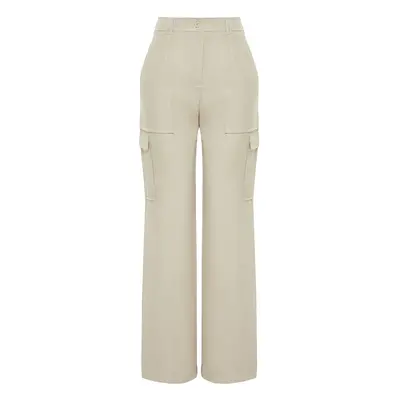 Trendyol Mink Cargo Wide Leg Contrast Stitch Detail Woven Trousers