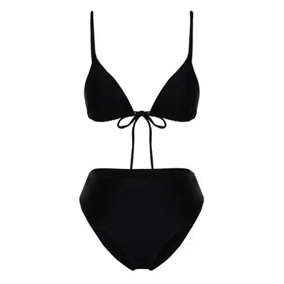 Trendyol Black Triangle High Waist High Leg Regular Bikini Set