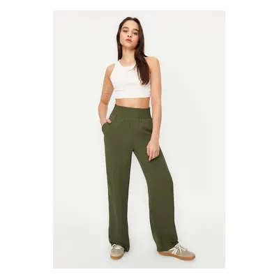 Trendyol Khaki Wide Leg/Wide Elastic Waist Woven Trousers