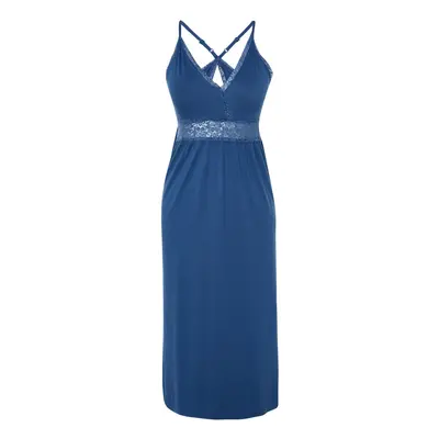 Trendyol Blue Lace Back Detail and Slit Detail Rope Strap Knitted Nightgown