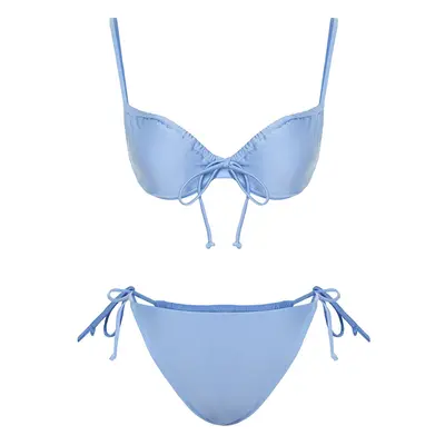 Trendyol Blue Balconette Tunnel Brazilian Bikini Set