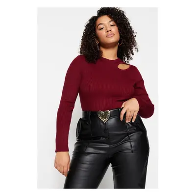 Trendyol Curve Plum Cut Out Detailed Crew Neck Thin Knitwear Sweater