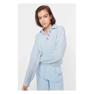 Trendyol Light Blue Crop Polo Collar Knitwear Sweater