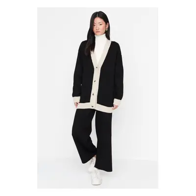 Trendyol Stone Strip Detailed Cardigan-Pants Knitwear Set