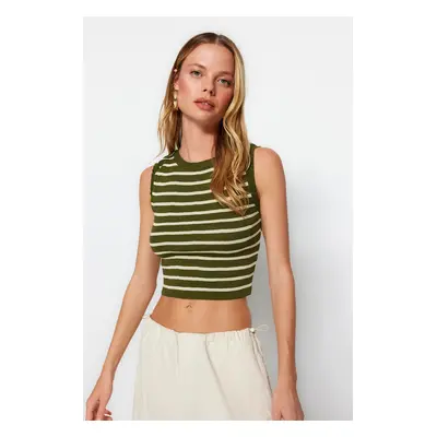 Trendyol Green Crop Striped Knitwear Blouse