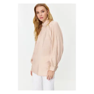 Trendyol Powder Aerobin Pearl Detailed Stylish Woven Linen Look Tunic