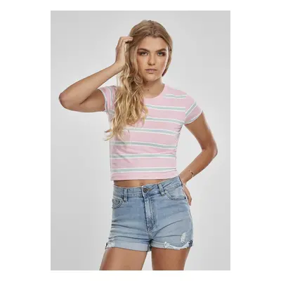 Dámské tričko Stripe Cropped Dívčí růžová/oceánská modrá