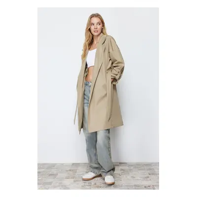 Trendyol Light Khaki Oversize Belted Water Repellent Long Trench Coat