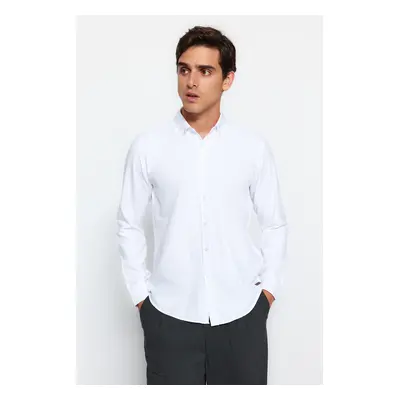 Trendyol White Slim Fit Leather Accessory Easy Iron Smart Shirt