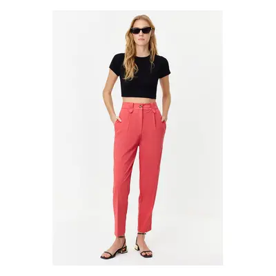 Trendyol Fuchsia Carrot High Waist Polyviscose Woven Fabric Trousers