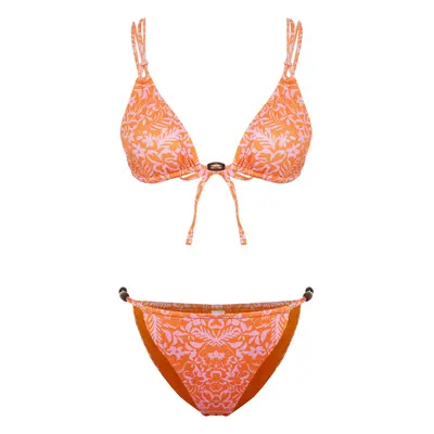 Trendyol Floral Patterned High Leg Brazilian Bikini Set with Triangle Bead Accessories