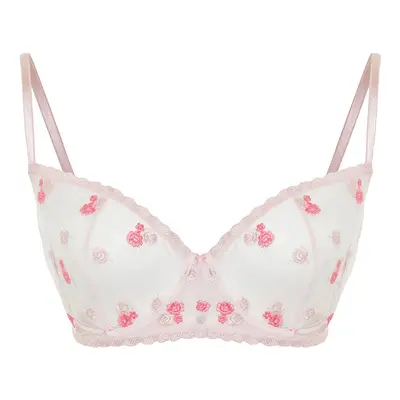 Trendyol Curve Pink Floral Lace Cupless Plus Size Bra