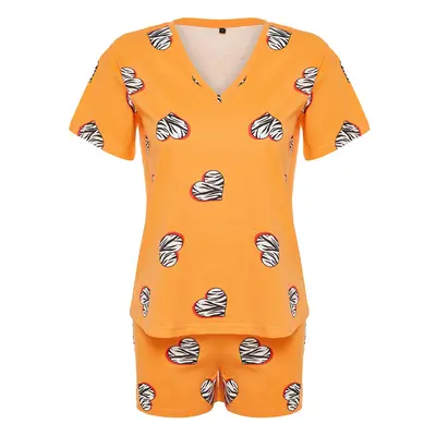 Trendyol Orange 100% Cotton Heart Knitted Pajama Set