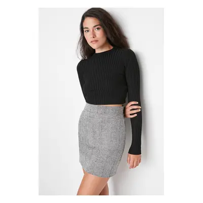 Trendyol Black A-line Stamp Fabric Mini Woven Skirt