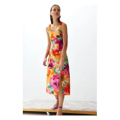 Trendyol Multicolored Floral A-line Square Collar Midi Woven Dress