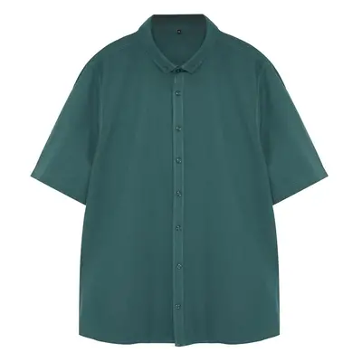 Trendyol Dark Green Regular Fit 100% Cotton Short Sleeve Plus Size Shirt