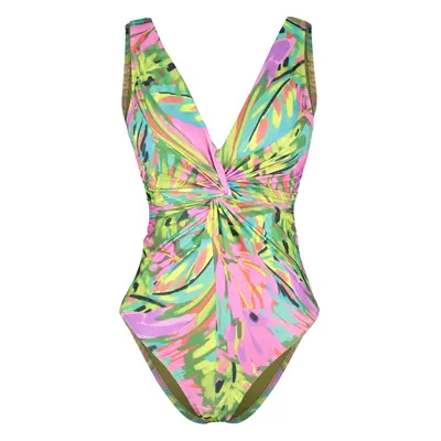 Trendyol Tropical Patterned Deep V Neck Knotted High Leg Regular Swimsuit