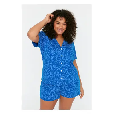 Trendyol Curve Saks Polka Dot Shirt Collar Knitted Pajama Set