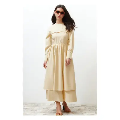 Trendyol Beige Front Detailed Plain Woven Dress