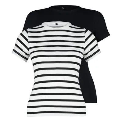 Trendyol Curve Black-Ecru Striped 2-Pack Viscous Stretch Knitted Blouse