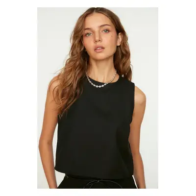 Trendyol Black Sleeveless Crop Woven Linen Look Blouse