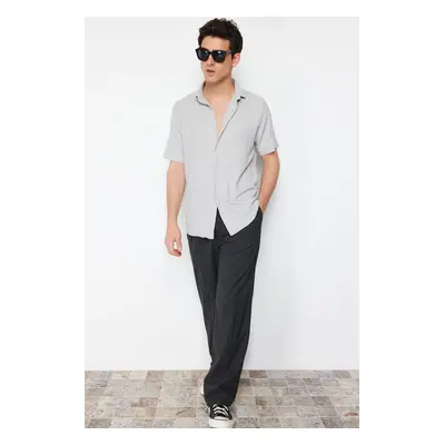 Trendyol Grey Regular Fit Short Sleeve Summer Textured Crepe Knit Shirt