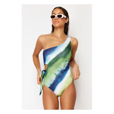 Trendyol Striped One-Shoulder Tie High Leg Regular Swimsuit