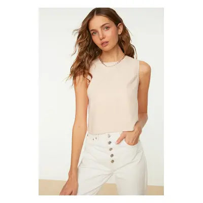 Trendyol Pink Crop Woven Sleeveless Linen Look Blouse