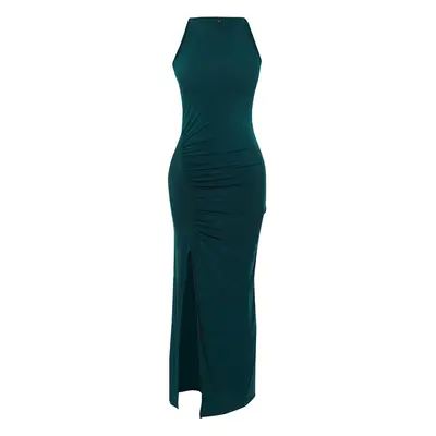 Trendyol Emerald Green Limited Edition Barter Neck Draped Body Fitted Flexible Pencil Dress