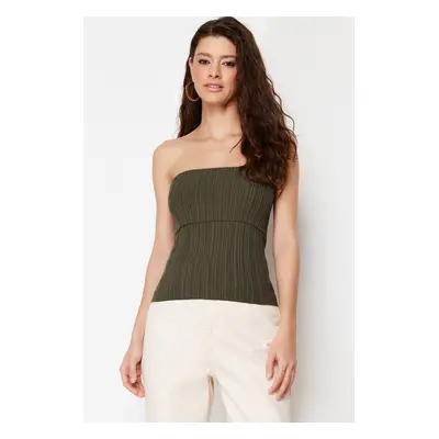 Trendyol Khaki Strapless Premium Yarn/Special Yarn Knitwear Blouse