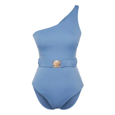 Trendyol Blue Belted One Shoulder Regular Swimsuit with Premium Accessories