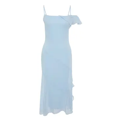 Trendyol Light Blue Flounce Woven Chiffon Elegant Evening Dress