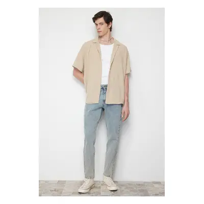 Trendyol Stone Oversize Fit Summer Short Sleeve Linen Look Shirt