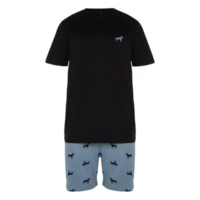 Trendyol Blue Printed Regular Fit Knitted Summer Pajama Set with Shorts