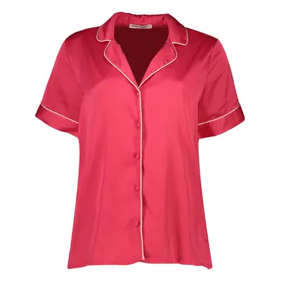 Koton Satin Pajama Top with Short Sleeves and Shirt Collar with Buttons and Embroidery