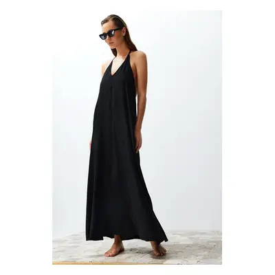 Trendyol Black Maxi Woven Decollete Backless Beach Dress