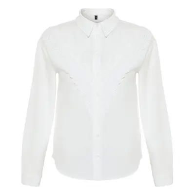 Trendyol Ecru Embroidery and Lace Detailed Regular Fit Woven Shirt