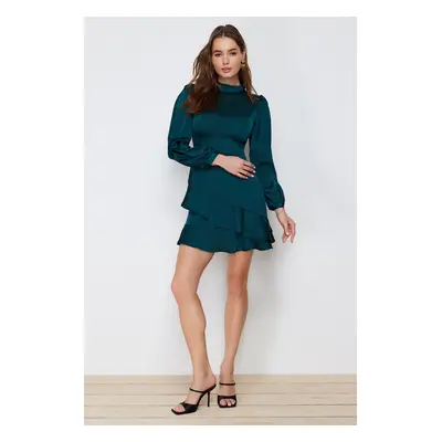 Trendyol Emerald A-Line Green Skirt Flounce Satin Woven Dress