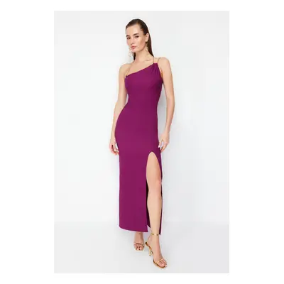 Trendyol Plum Stone Accessory Detailed Woven Long Evening Dress