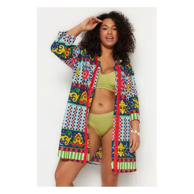 Trendyol Curve Multicolored Ethnic Patterned Woven Beach Wear Shirt