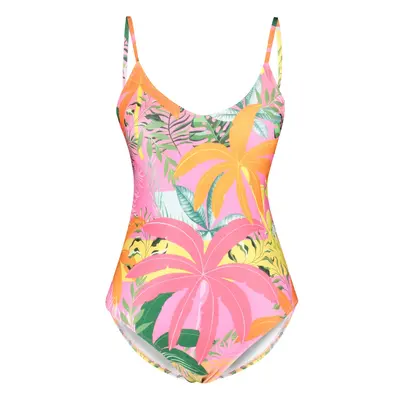 Trendyol Tropical Patterned V-Neck Low-Cut Back Regular Swimsuit