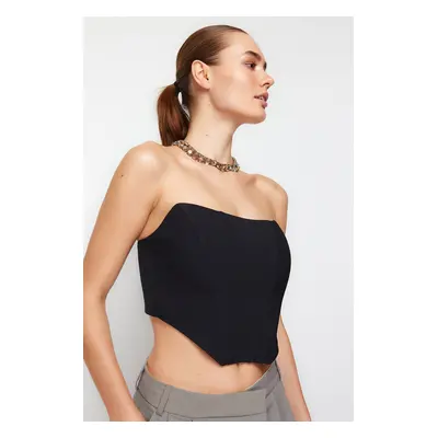 Trendyol černý crop podšitý tkaný korzetový detailovaný bustier