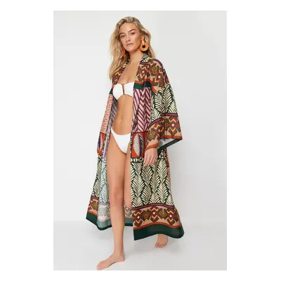 Trendyol Ethnic Patterned Maxi Woven 100% Cotton Beach Kimono&Caftan