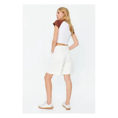 Trendyol Beige Stitched Detail High Waist Denim Bermuda