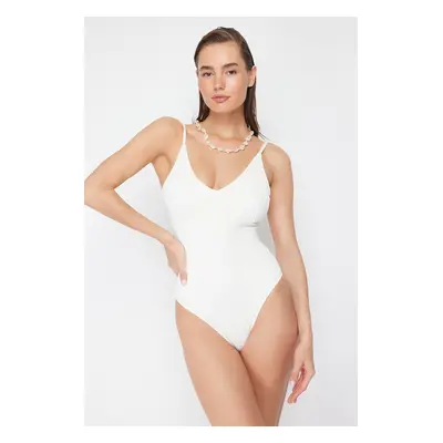 Trendyol Ecru V Neck Textured Regular Swimsuit