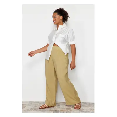 Trendyol Curve Oil Green Wideleg Woven Fabric Trousers